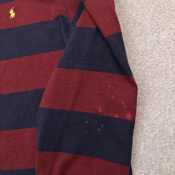 VTG Polo Ralph Lauren Rugby Hoodie Mens XL Red Blue Striped Collared Distressed - Picture 7 of 11